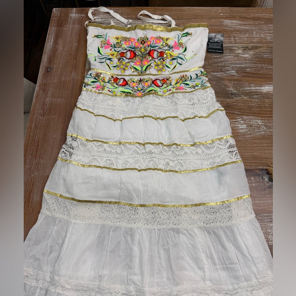 Boston Proper White Maxi Dress with Floral Embroidery